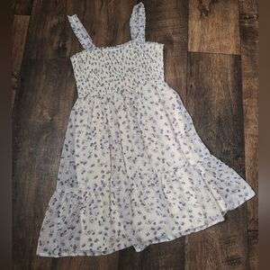 Elegant White and Purple Floral Dress